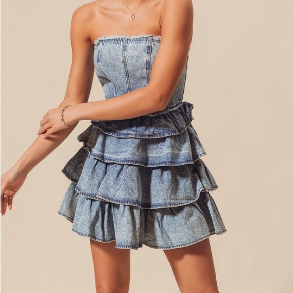 Tiered Ruffle Denim Dress - Picture 9 of 9